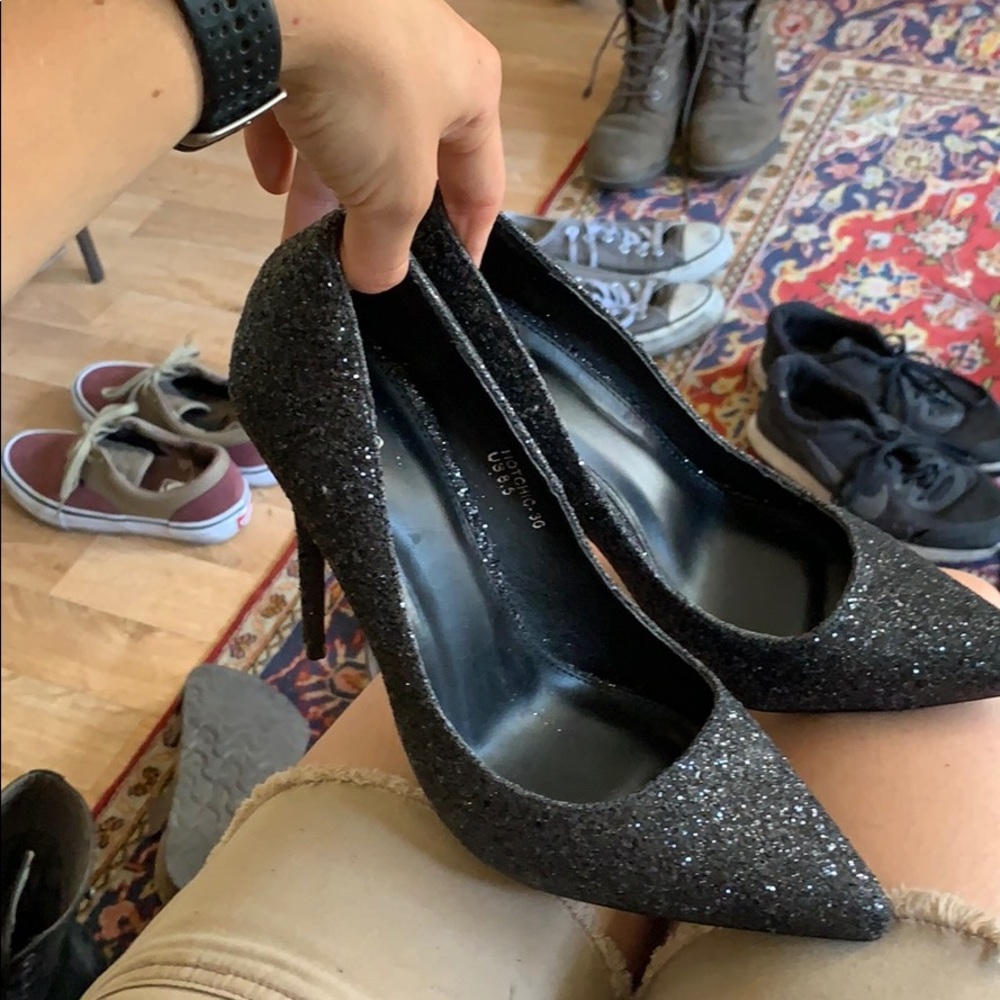 Black sparkly heels